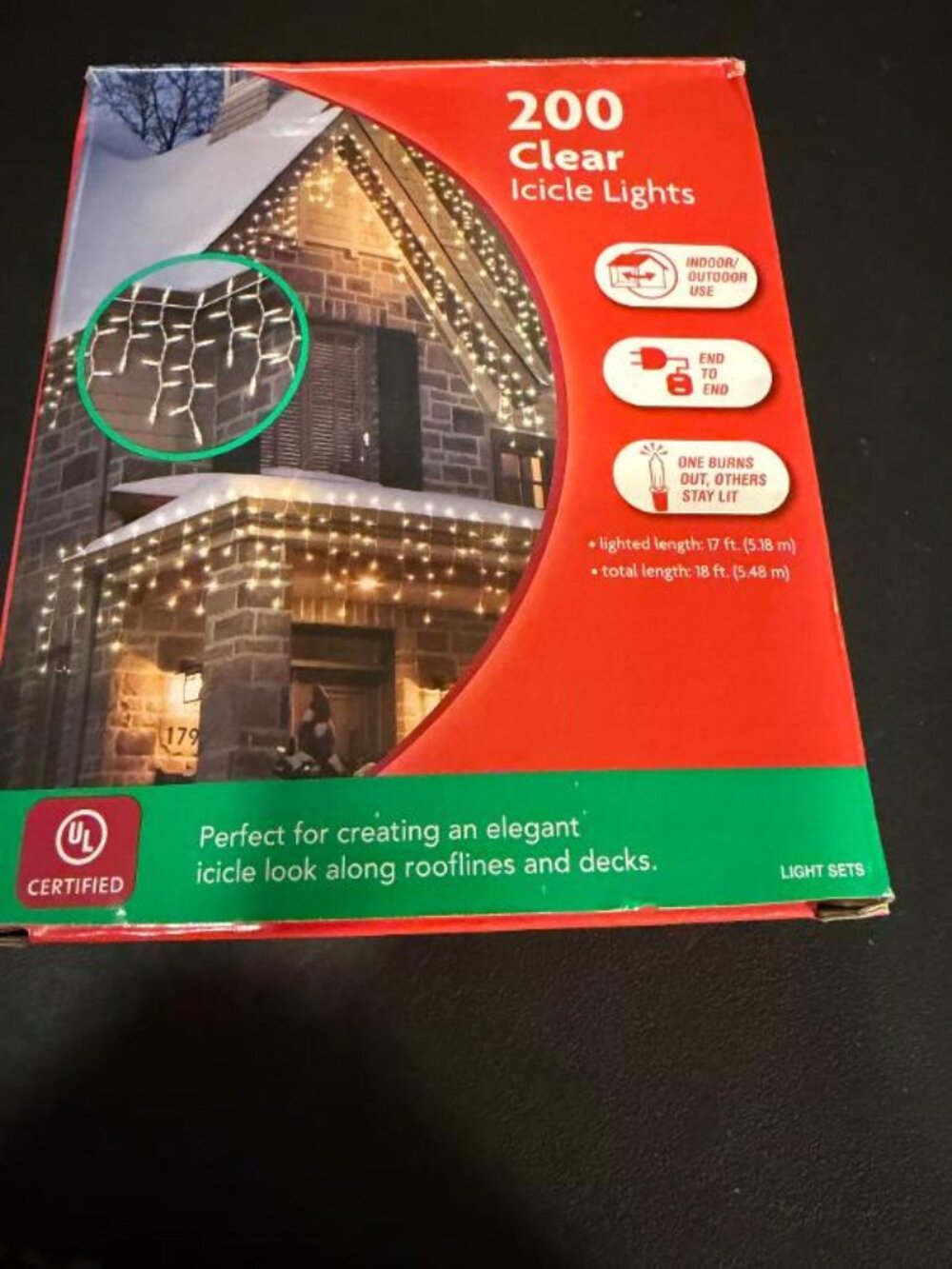 200 Count Clear Icicle Christmas String Lights 18 Ft IN/OUTDoors-Lot#45-32C